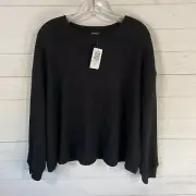 Torrid Womens Brushed Waffle Crew Neck Drop Shoulder Long Sleeve Tee Sz L Black