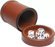 PU Leather Dice Cup Set with Lid Dark Brown Felt Lining Quiet Shaker Cup Include
