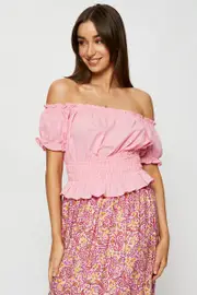 Pink Crop Top Off Shoulder - Size 14, Women's Semi Crop