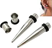 [FANBODTA] Stainless Steel Ear Gauge Taper Stretching and Single Flare Plugs Flesh Tunnel Kit (1G - 7mm) 2 Steel Tapers & 2 Steel Tunnels (4 Pieces) Tunnels Ear Stretching Kit Gauges Gauging Plugs