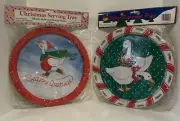 Vtg Lot of 2 Round 13” Christmas Geese Tin Trays Original Sealed Packaging *READ