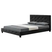 Queen Bed Frame - Leather - Nadine Black