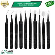 10 Pcs Eyelash Extension Tweezers Black Color Set For Craft Electronics Jewelry
