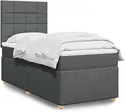 vidaXL King Single Box Spring Bed with Mattress - Dark Grey Adjustable Headboard Bedroom Fabric Frame