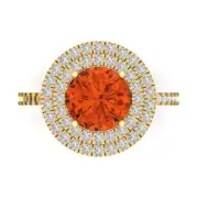 2.47Ct Round Cut Red Gemstone Solid Gold Halo Engagement Promise Statement Ring