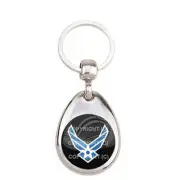 Premium Teardrop Chrome Die Cast Metal Keychain Ring Fob - USAF AIR FORCE WINGS