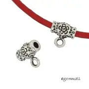 2 Antiqued Sterling Silver Art Textured Leather Cord Pendant Connector #99111