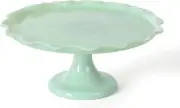 Highbrook 11" Handmade Jadeite Glass Cake Stand - Ruffle Trim Green New