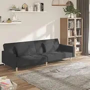 2-Seater Sofa Bed with Two Pillows, Dark Grey Fabric Upholstered Couch, Easily Convertible to Bed, Modern and Comfortable for Living Rooms and Small Spaces
