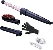 3 in 1 Curling Iron Wand Set with 2 Interchangeable Tourmaline Ceramic Barrels Curling Wand and Hair Straightener Brush Dual Voltage for All Hair Types