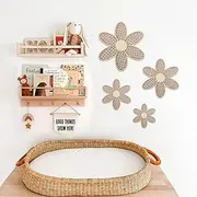 Rattan Wooden Daisies, 4PCS, Daisy Wall Decor, Daisy Nursery Decor, Nursery Shelf Decor, Boho Nursery Decor, Baby Girl, Girls Bedroom Decor