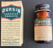 1954 Pursin Laxative Tablet Bottle & Original Box-Vintage Drugstore Collectible