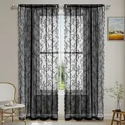 French Lace Embroidered Curtains, Bedroom Sheer Tulle Curtains, Rod Pocket Window Curtains, 2 Panels Curtains