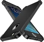 ORETech Compatible with iPhone 5 / 5S/ SE Case for 2016 iPhone SE 1st Gen with 2 x Tempered Glass Screen Protector Ultra Thin Shockproof Anti Scratch Hard PC Silicone TPU Case for iPhone se 2016-Black