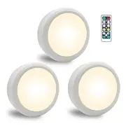 LED Puck Light 3pcs Under Cabinet Night Light Infrared Remote Control Bedside Corridor Lighting Pat Ice Hockey Lamp AA Battery Powered