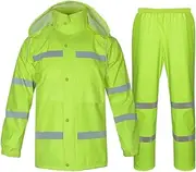 [TopHomer] High Visibility Rainsuit, Waterproof Reflective Rain Jacket and Trousers Outdoor Hi Vis Viz Workwear for Rainy Day and Wet Weather, XL/165