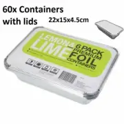 60x Small Foil Food Container Tray W/ Lid Roasting BBQ Takeaway Oven