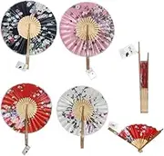 [2pcs] LYLAC Homeware Foldable Full Circle Hand Fans, Floral Cherry Blossom Design, Black Pink White Red