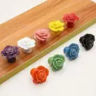 Ceramic Rose Flower Handle Drawer Closet Cabinet Cupboard Pull Door Knobs Decor