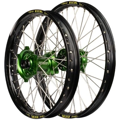 Kawasaki KX250F 2006 - 2020 Envy / Excel SNR Wheel Set 21/19 Black Rims Green Hu