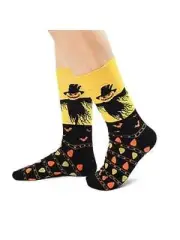 Batty Scarecrow Corn Unisex Large 10-13 Crew Socks Spooky Sock Panda Fashion New