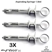 3X ASPIRATING CARTRIDGE DENTIST SYRINGE 1.8 ML DENTAL STAINLESS STEEL