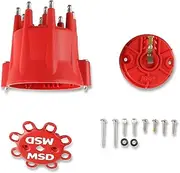 MSD Cap and Rotor, Red, Male/HEI, Stainless Steel Terminals, Clamp Down, Billet, Pro Billet, V8, Kit