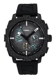 Fossil Minecraft Deepslate Chronograph Limited Edition Quartz LE1205 Mens Watch Silicone Strap Black Dial 50M