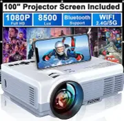 Projector with WiFi and Bluetooth, FUDONI 4K Supported Projector Native 1080P, O