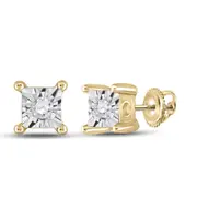 10k Yellow Gold Round Diamond Miracle Stud Earrings 1/20 Cttw