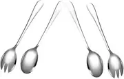 SHOWERORO 4pcs Stainless Steel Salad Serving Utensils Set Salad Fork and Spoon for Mixing Tossing and Serving Fruit Dessert and Appetizers Dishwasher Safe for Home and Parties