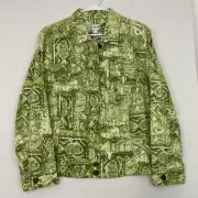 Chico's Jacket, NWT, Soft Cotton Blend, Green Fish Pattern, Hidden Buttons, XL