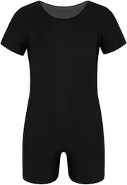 [Raenseen] Girls Boys Stretchy Athletic Bodysuit Short Sleeve Dance Leotard Gymnastics Unitards Jumpsuit