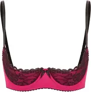 [Oyolan] Womens Sexy Lace Lingerie 1/4 Cups Bare Exposed Breast Underwire Push Up Balconette Bra Tops