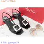 二手 ROGER VIVIER BIKIVIV' SANDALS 黑色皮革銀色方釦低跟涼鞋 尺寸齊全 正品