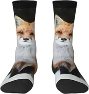 [JEJEA] Funny Fox print Socks For Men and Women Men's Moisture Control Crew Socks Gifts For Golf, Hunting, Camping