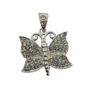 Butterfly Marcasite Sterling Silver Pendant | 1" Long | Silver | 1 Pendant