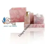 Set of 5 Bathroom Set In Natural Rose Quartz Agate Bath Accessory For Gifts Her