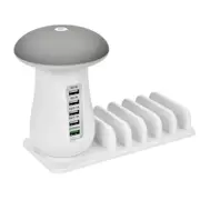 5 Ports (2 X 5V/1A + 2 X 5V/2.1A + 1 X Qc3.0) Usb Charger Mushroom Light Desk Lamp With Phone Holder