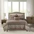 BEAUTIFUL COZY CHIC LODGE LOG CABIN RED BURGUNDY BROWN GREY GEOMETRIC QUILT SET