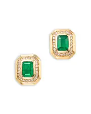 Bloomingdale's Fine Collection Emerald & Diamond Halo Stud Earrings in 14K Yellow Gold