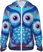 [LHBWCVN] UPF 50+ Light Jacket Full Zip Sun Protection Hoodie for Women Men Long Sleeve Blue owl Sun Shirts