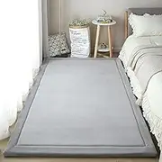 Kid's Coral Velvet Play Mat Area Rugs, Thick Carpet Crawling Mat Modern Soft Area Rug for Nursery Baby Toddler Children Kids Room, Yoga Mat Exercise Pads (Grey, 80x200cm)