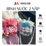 JA 官方 DISNEY SANRIO TRITAN 塑料 2 蓋水瓶,帶 KITTY、米奇、草莓熊、超可愛 KUROM