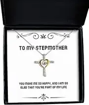 Unique Idea Stepmother Cross Dancing Necklace, You make me so happy, and I am so glad, Gag Gift ideas for Mom from Son, Birthday Gifts, Stepmother jewelry, Stepmother gift, Gift idea for stepmother, Jewelry for, Sterling Silver, Cubic Zirconia