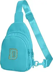 [Bomvabe] Crossbody Bag for Teenage Girls with Extender Strap 32"-52", Birthday Gift for 6 to 14 Year Old Girls, Sling Bag for Kids and Tweens, Turquoise with Initials D