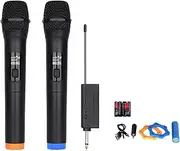 Wireless Microphone, Double Cordless Dynamic Mics, Handheld Singing Mic System, Rechargeable Audio Microphones with Built-in Sound Card for Church, Speech, Wedding