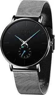 [LIGE] Mens Watches Ultra-Thin Analog Quartz Minimalist Stainless Steel Mesh Band Dress Watches for Men