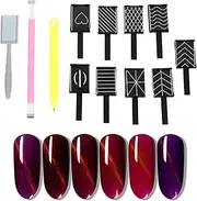 Beavorty 12Pcs Nail Tool Set , Plate Wand Board Pen Cat Eye Gel Stick Stripe Nail Double Ended Wand Stick for 3D Cat Eye Gel Polish Nail Art
