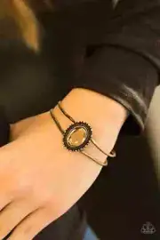 Paparazzi "GLEAM Big!" Topaz Gem & Brass Hinged Bangle Bracelet